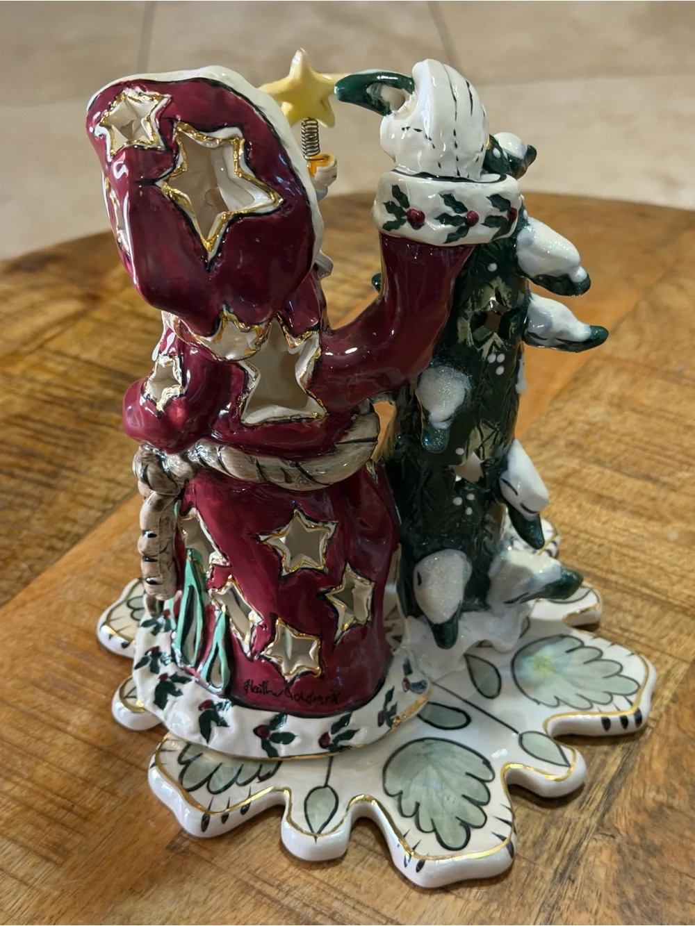 Vtg Blue Sky Heather Goldminc Santa Decorating Tree Little Girl 2002 Tea Lite